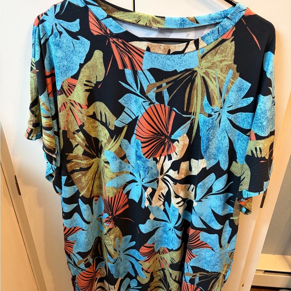 KISSMODA BLUE LEAVES Print Women's Top